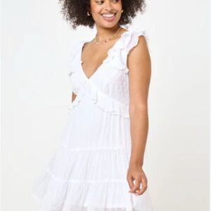 Trixxi White Clip Dot Mini Dress S Coquette Coastal Boho Tiered Open Back Ruffle